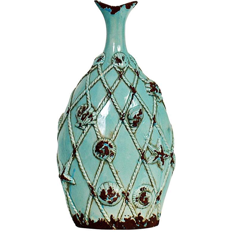 Image 1 Blue Ceramic Vase with Shell Accents