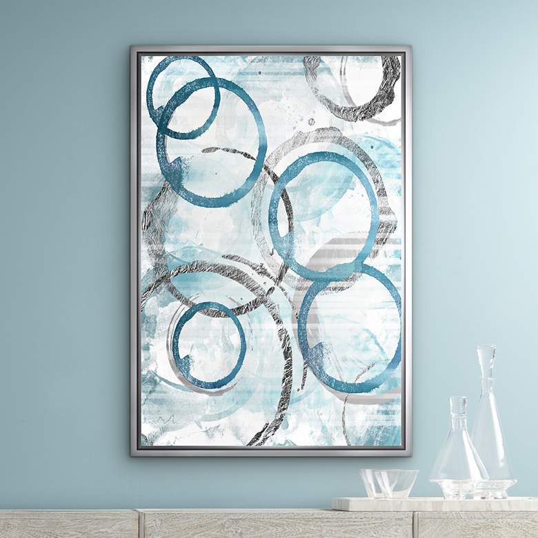Image 1 Blue Circles Framed 37 3/4" High Framed Canvas Wall Art
