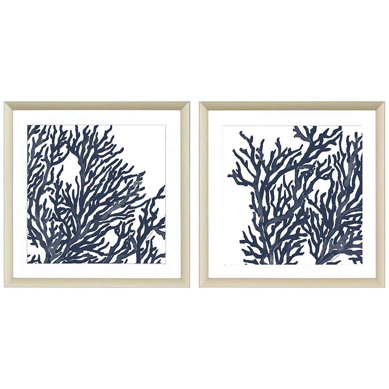 Image 2 Blue Coral I 32 inch Square 2-Piece Framed Giclee Wall Art Set 