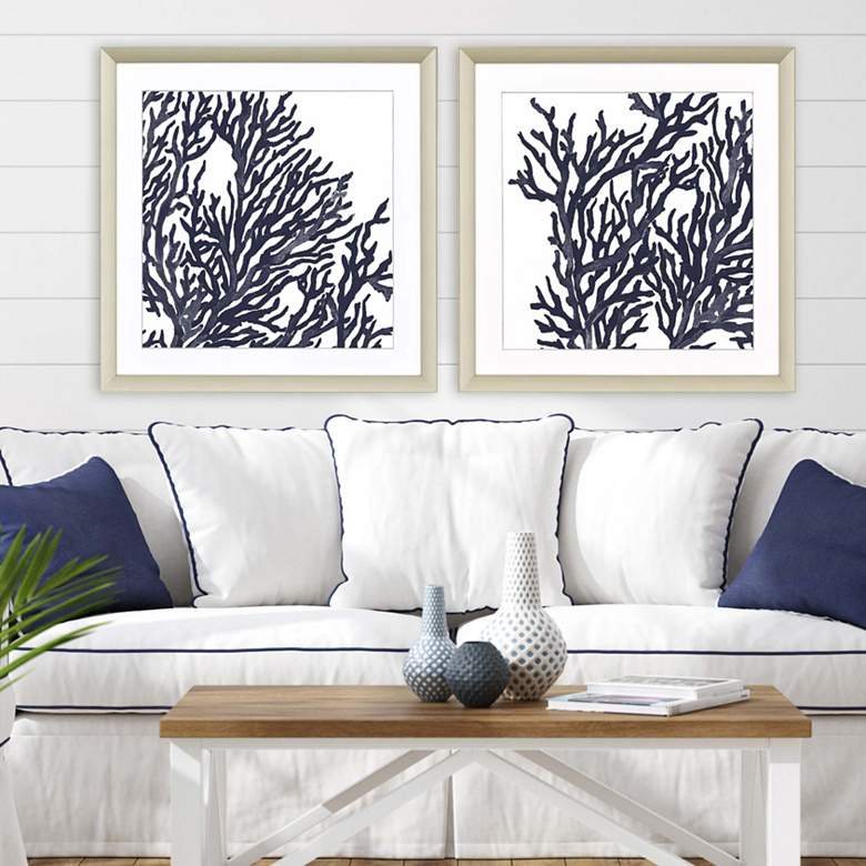Image 1 Blue Coral I 32 inch Square 2-Piece Framed Giclee Wall Art Set 