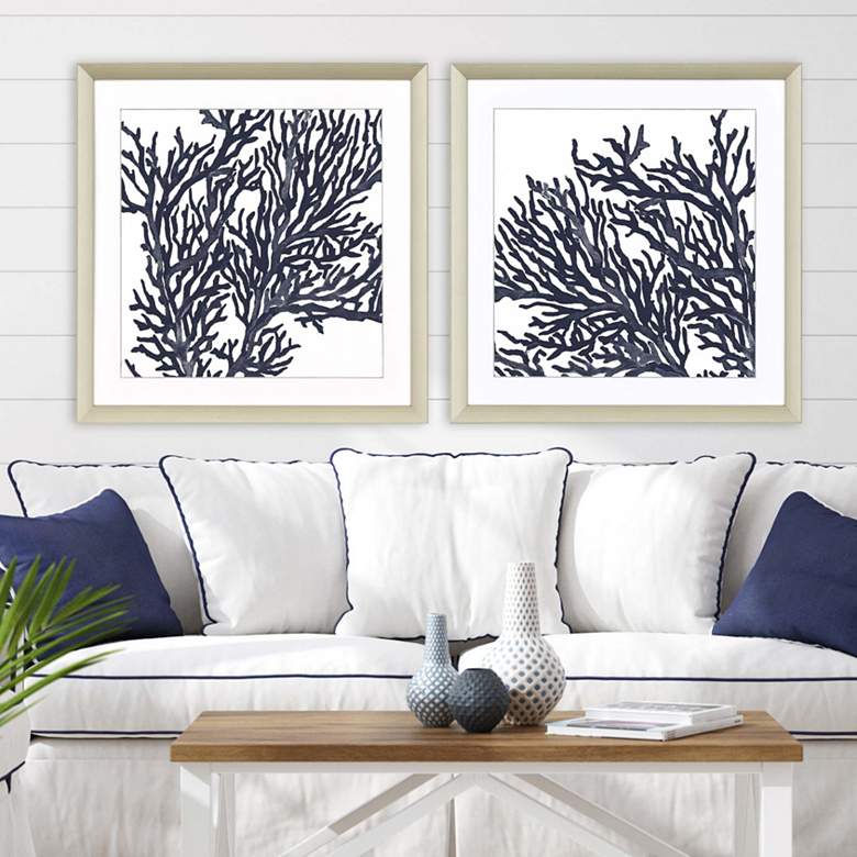 Image 1 Blue Coral II 32 inch Square 2-Piece Framed Giclee Wall Art Set 