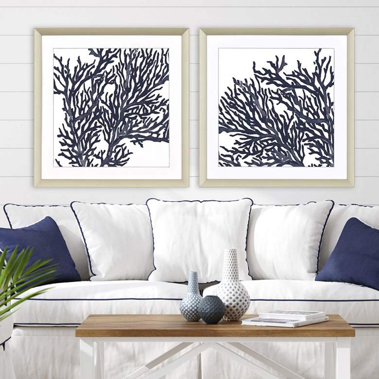 Image 1 Blue Coral II 32" Square 2-Piece Framed Giclee Wall Art Set