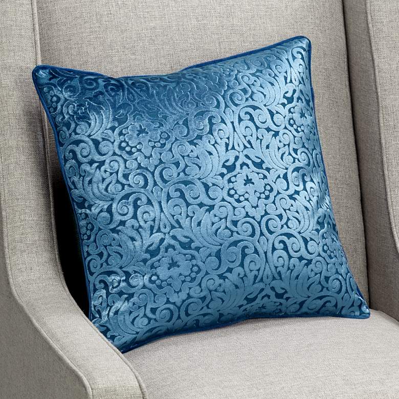 Image 1 Blue Cut Velvet 20" Square Throw Pillow
