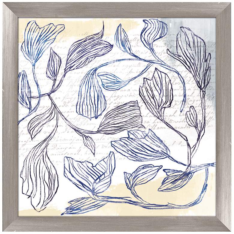 Image 1 Blue Drawn Flowers 17 1/4 inch Square Framed Wall Art Print