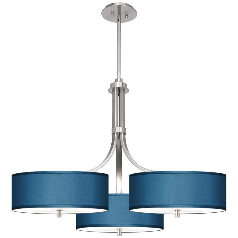 Image 1 Blue Faux Silk 36" Wide Triple Shade Pendant