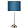 Blue Faux Silk and Brushed Nickel Modern Table Lamp