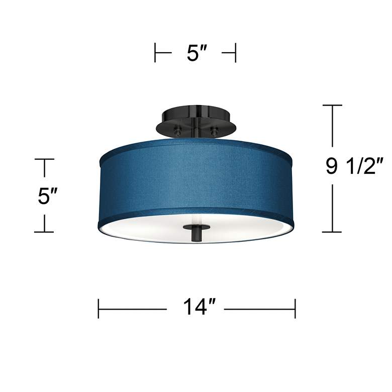 Image 4 Blue Faux Silk Black 14 inch Wide Ceiling Light more views