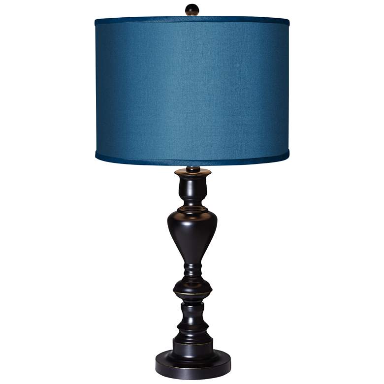 Image 1 Blue Faux Silk Black Bronze Table Lamp