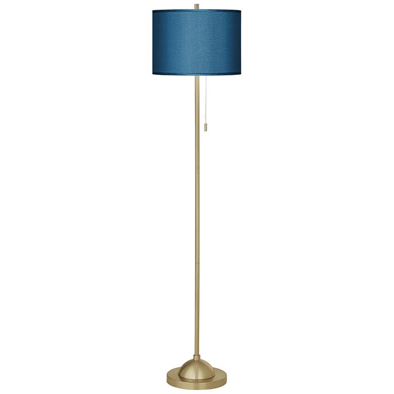 Image 2 Blue Faux Silk Giclee Warm Gold Stick Floor Lamp