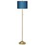 Blue Faux Silk Giclee Warm Gold Stick Floor Lamp