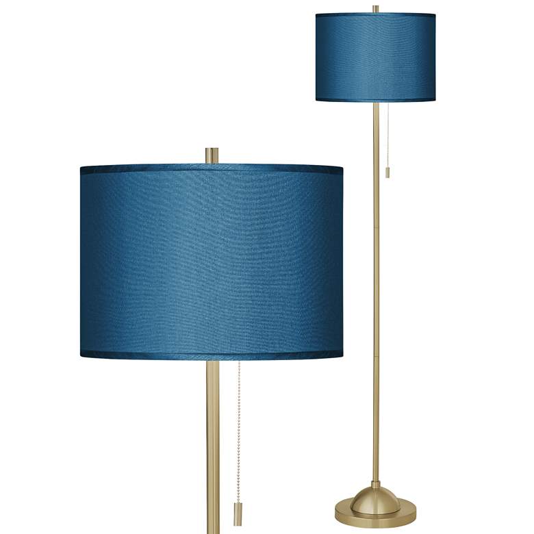 Image 1 Blue Faux Silk Giclee Warm Gold Stick Floor Lamp