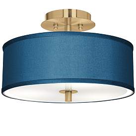 Image1 of Blue Faux Silk Gold 14" Wide Ceiling Light