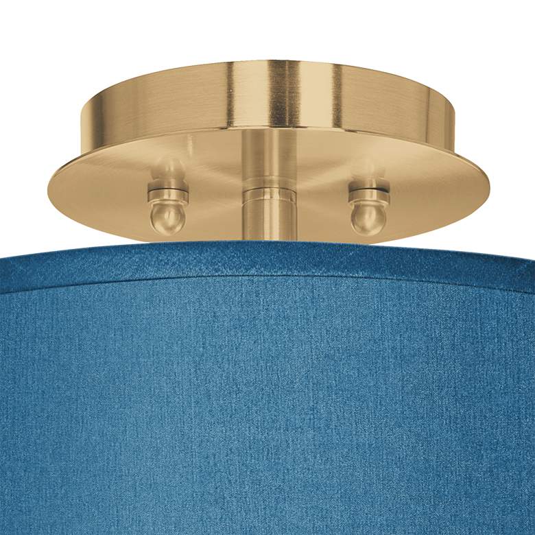 Image 2 Blue Faux Silk Gold 14 inch Wide Ceiling Light more views