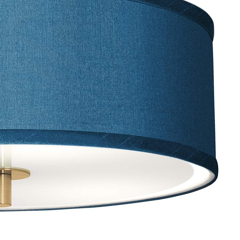 Image 3 Blue Faux Silk Gold 14 inch Wide Ceiling Light more views