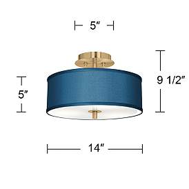 Image4 of Blue Faux Silk Gold 14" Wide Ceiling Light more views