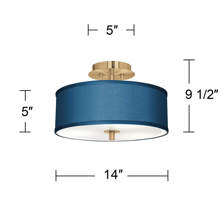 Image 4 Blue Faux Silk Gold 14" Wide Ceiling Light more views