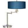 Blue Faux Silk Modern LED Swing Arm Desk Lamp