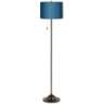 Blue Faux Silk Shade Bronze Club Floor Lamp