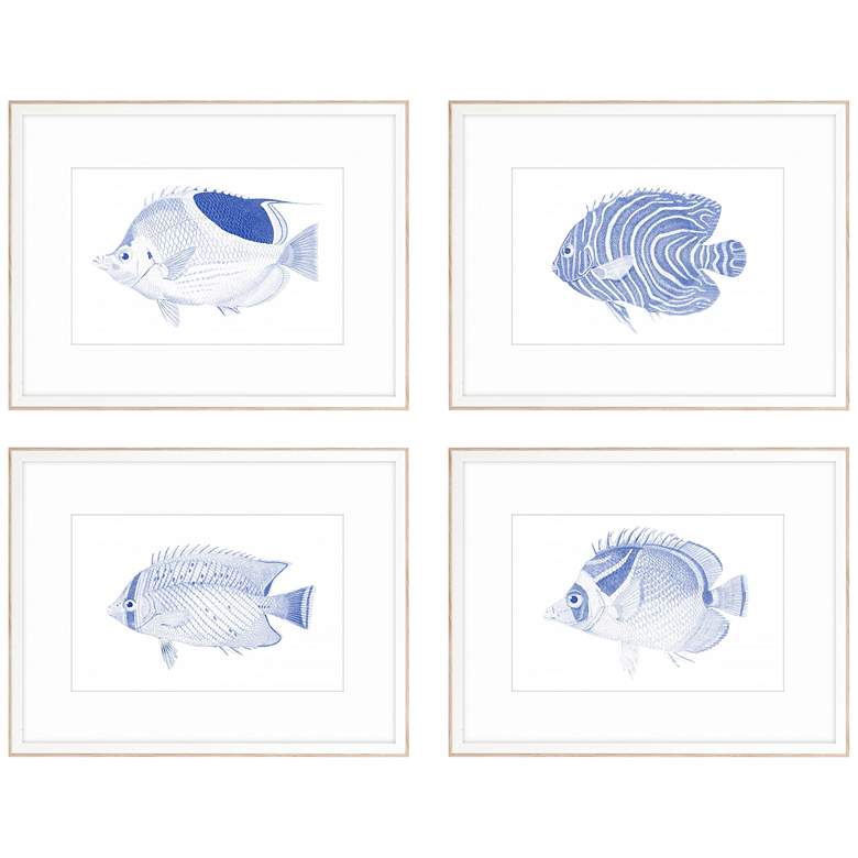 Image 3 Blue Fish 28 inch Wide 4-Piece Giclee Framed Wall Art Set