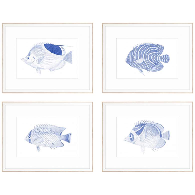 Image 3 Blue Fish 28" Wide 4-Piece Giclee Framed Wall Art Set