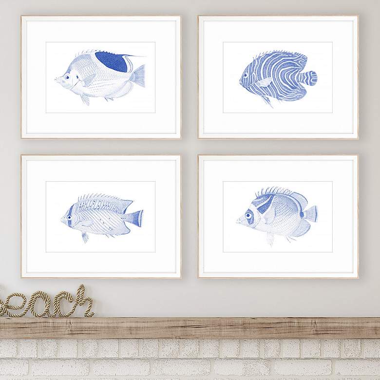 Image 2 Blue Fish 28 inch Wide 4-Piece Giclee Framed Wall Art Set
