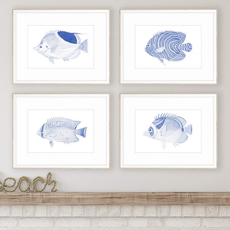 Image 2 Blue Fish 28" Wide 4-Piece Giclee Framed Wall Art Set