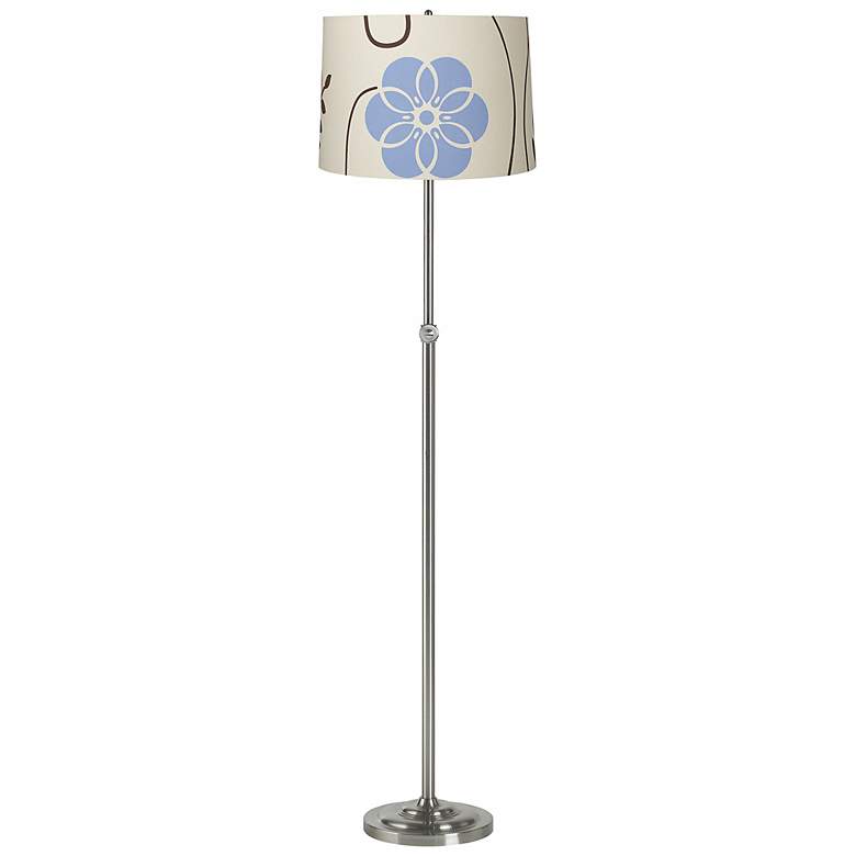 Image 1 Blue Floral Brushed Steel Adjustable Floor Lamp