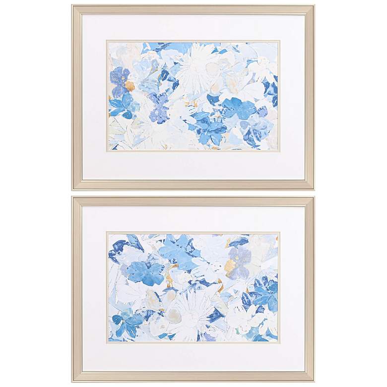 Image 3 Blue Floral Cluster 26"W 2-Piece Printed Framed Wall Art Set