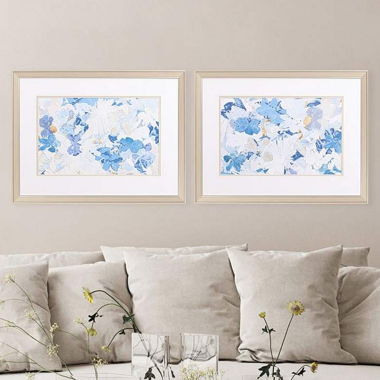 Image 2 Blue Floral Cluster 26"W 2-Piece Printed Framed Wall Art Set