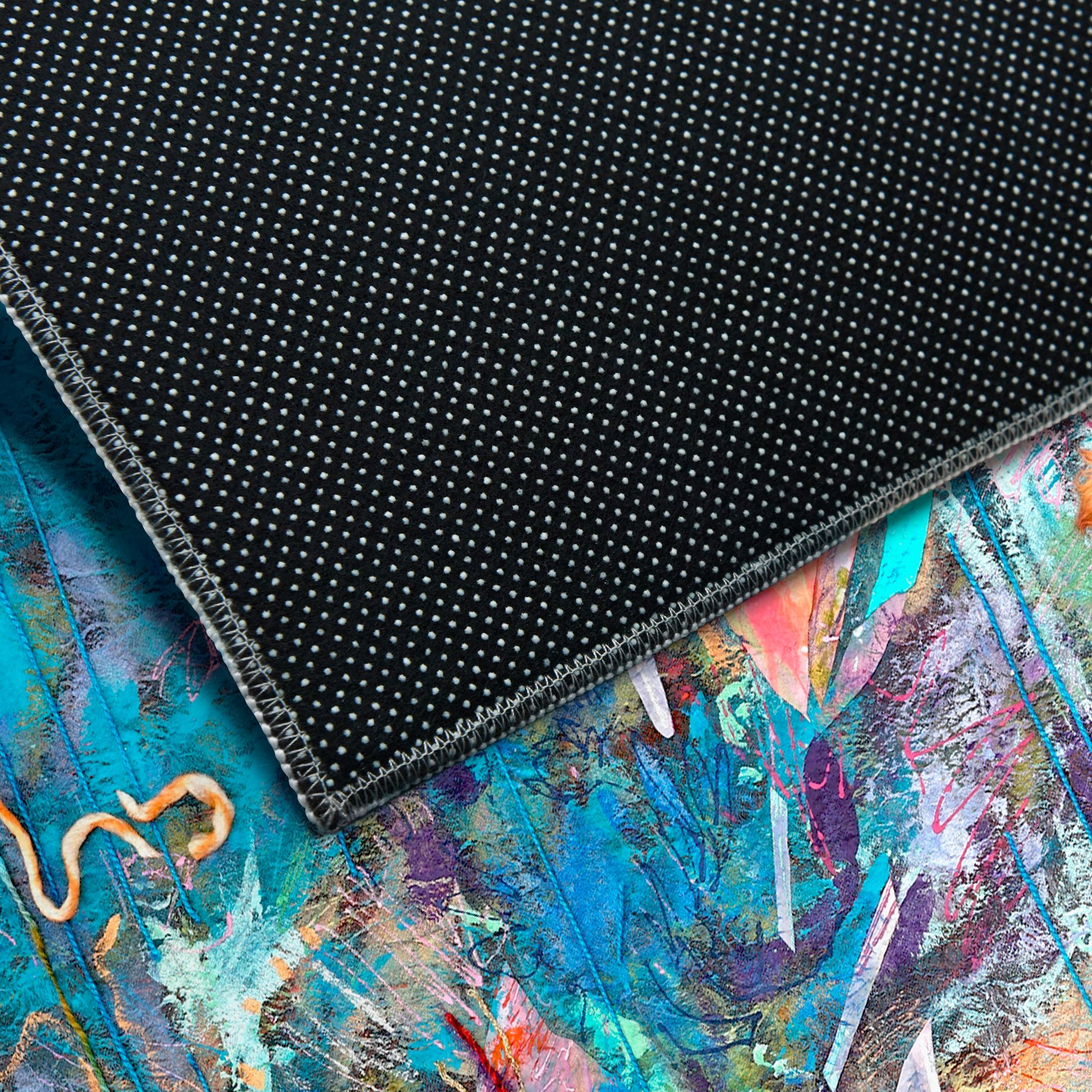 Image 4 Blue Floral Efflorescence Washable Art Area Rug size 5'x8' more views