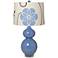 Blue Floral Shade Double Gourd Slate Blue Ceramic Table Lamp