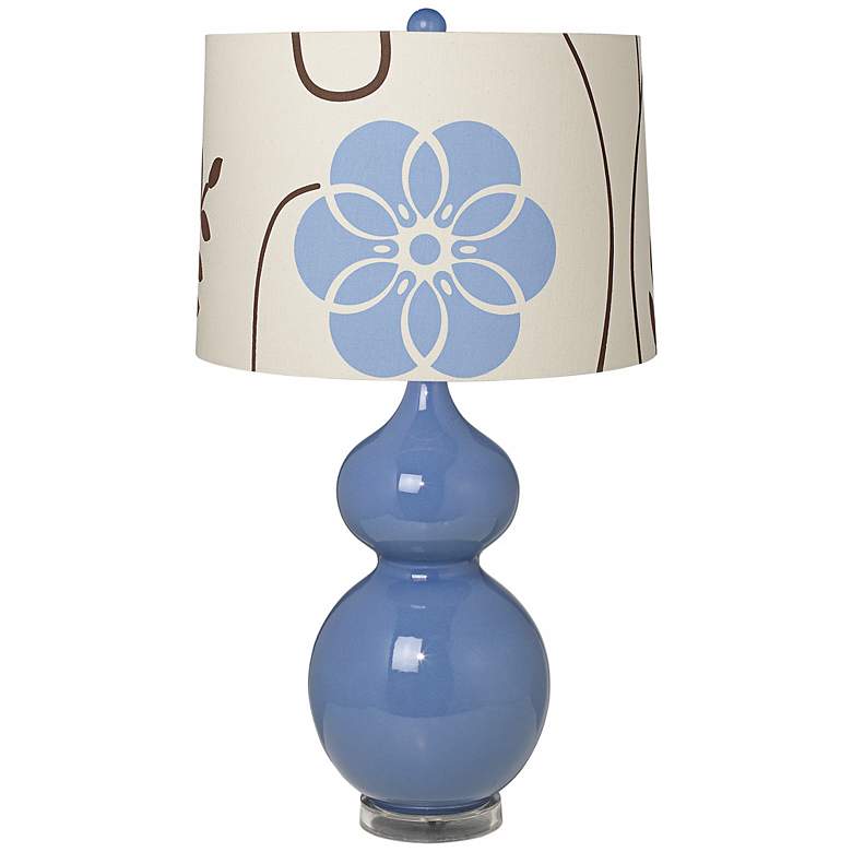 Image 1 Blue Floral Shade Double Gourd Slate Blue Ceramic Table Lamp