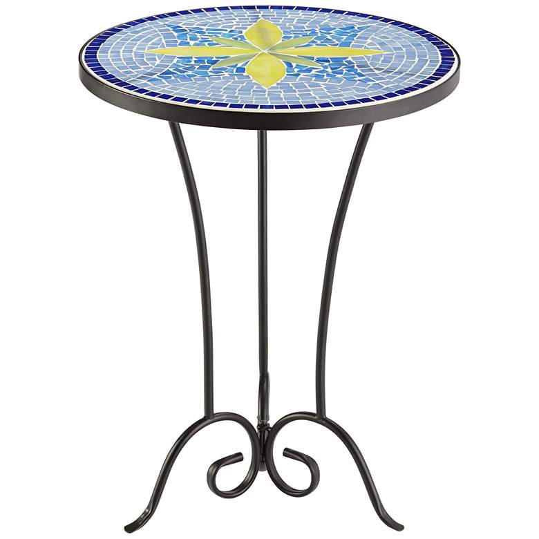 Blue Flower Mosaic Outdoor Accent Table