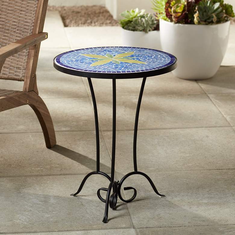 Blue Flower Mosaic Outdoor Accent Table