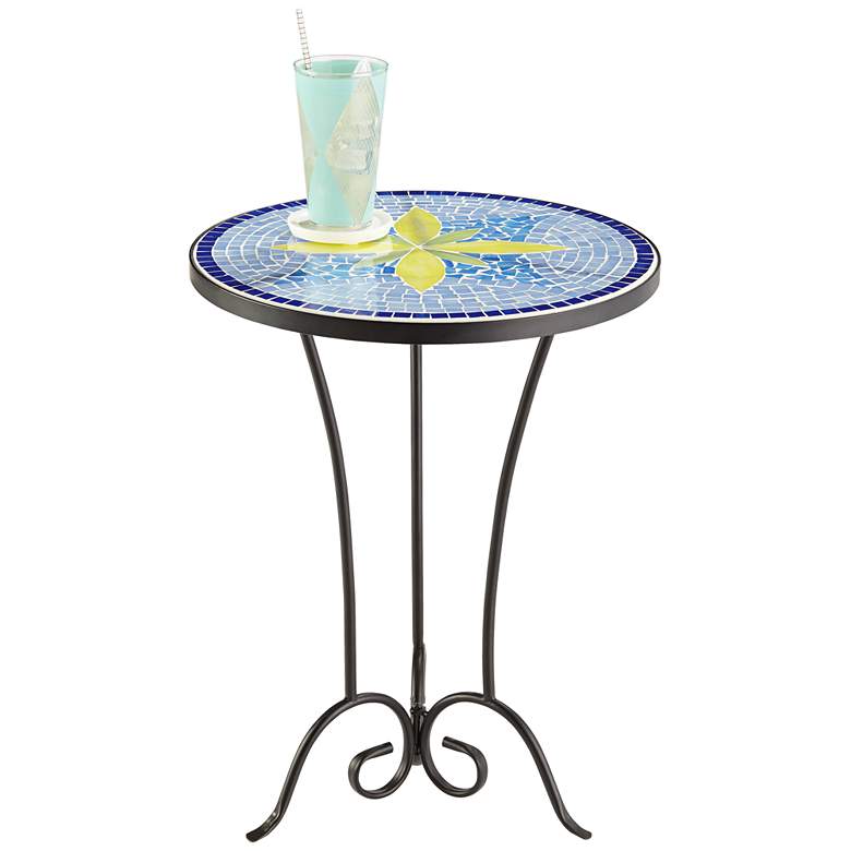 Image 4 Blue Flower Mosaic Outdoor Accent Table more views