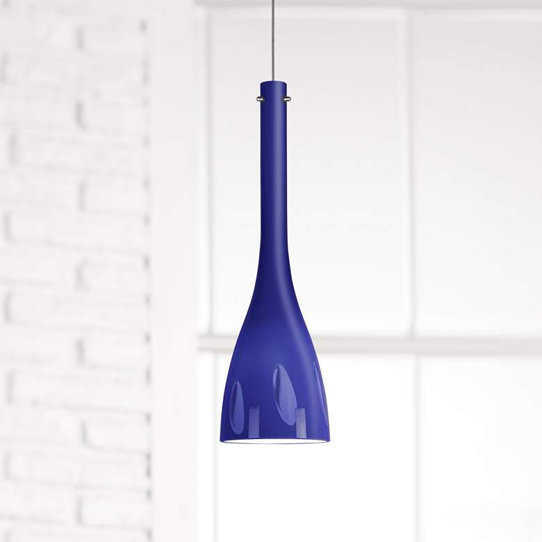 Image 1 Blue Glass 4 1/4 inchW Brushed Steel Low Voltage Mini Pendant