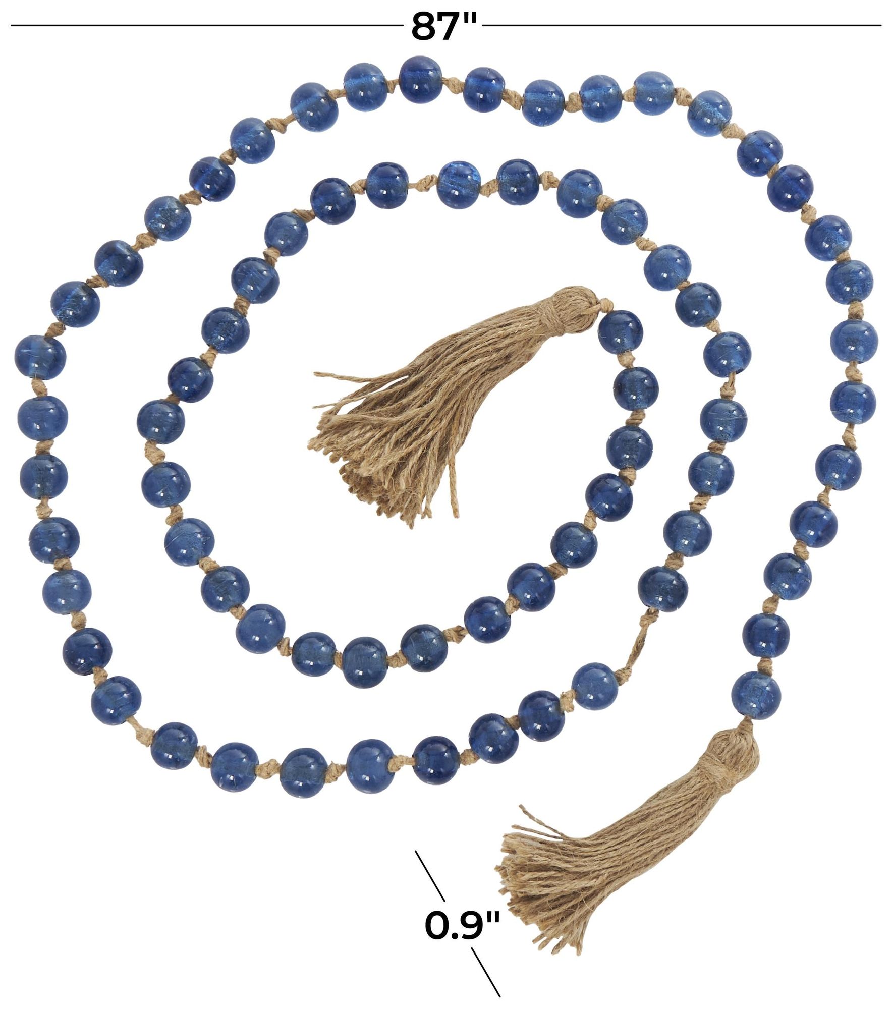 Image 7 Blue Glass Bohemian Garland with Tassel, 87" x 1" x 1" more views
