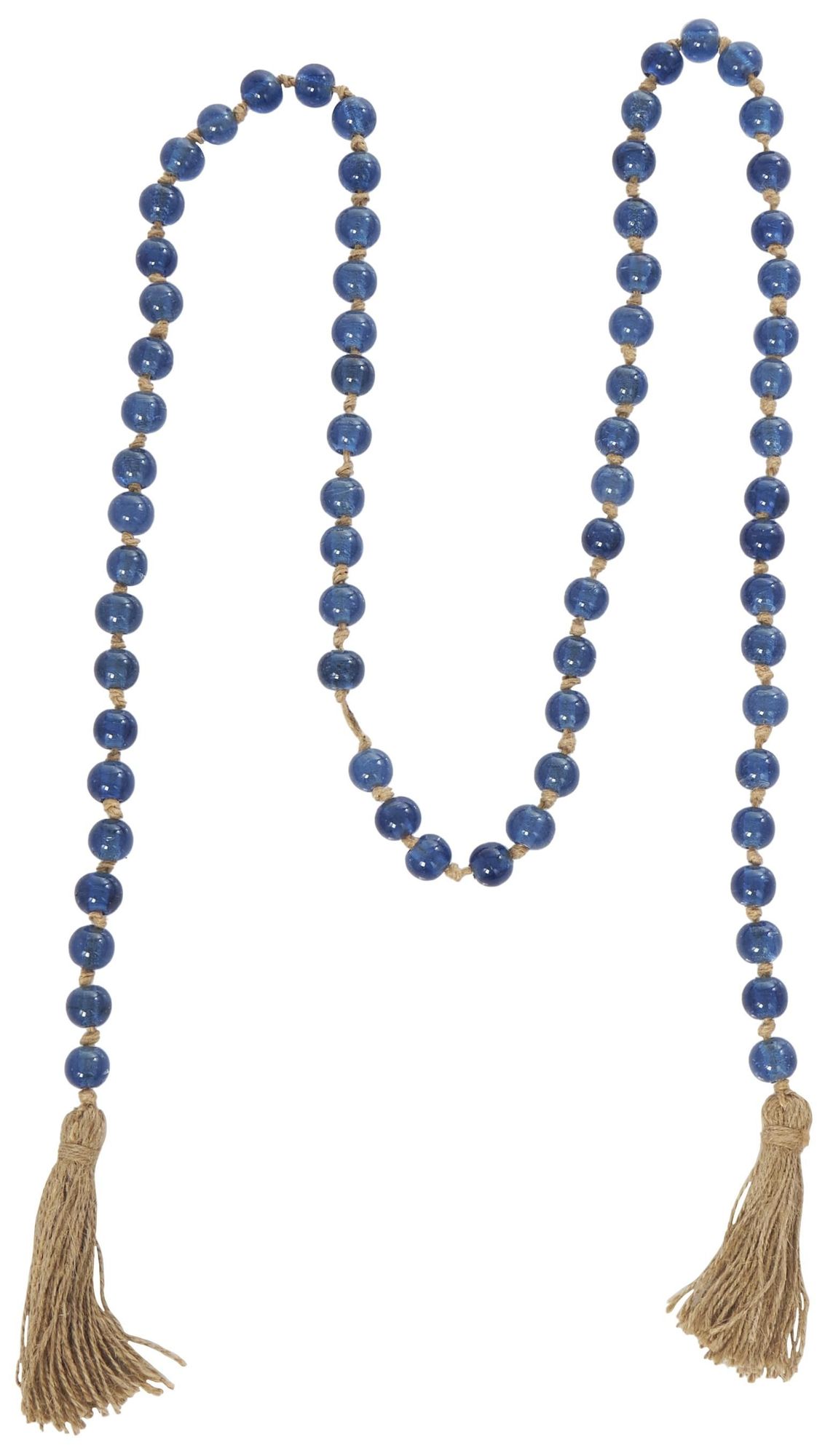 Blue Glass Bohemian Garland with Tassel, 87" x 1" x 1"