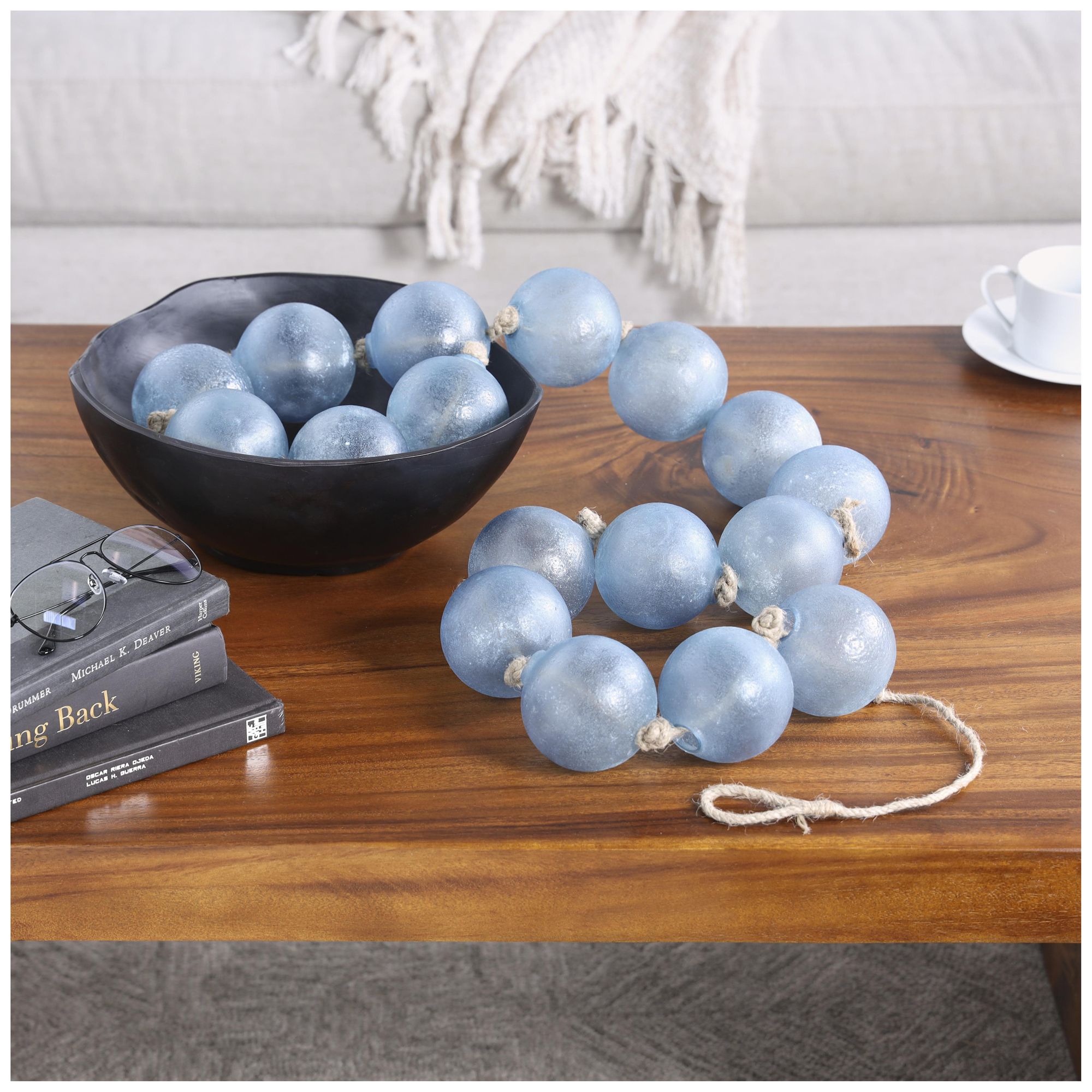 Image 3 Blue Glass Coastal Garland with Tassel, 91" x 3" x 3" more views
