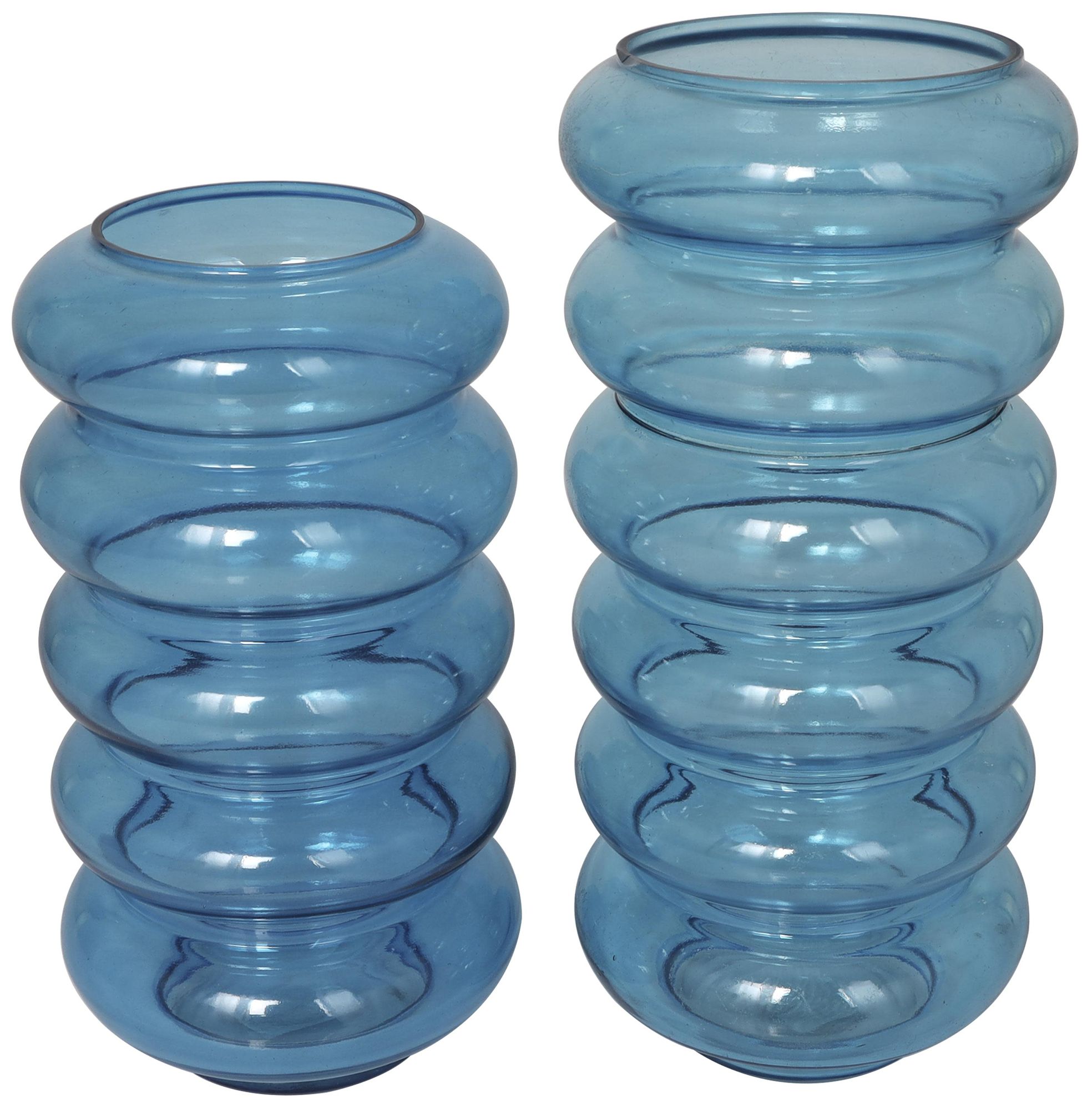 Image 2 Blue Glass Coastal Vase, S/2 13", 11"H