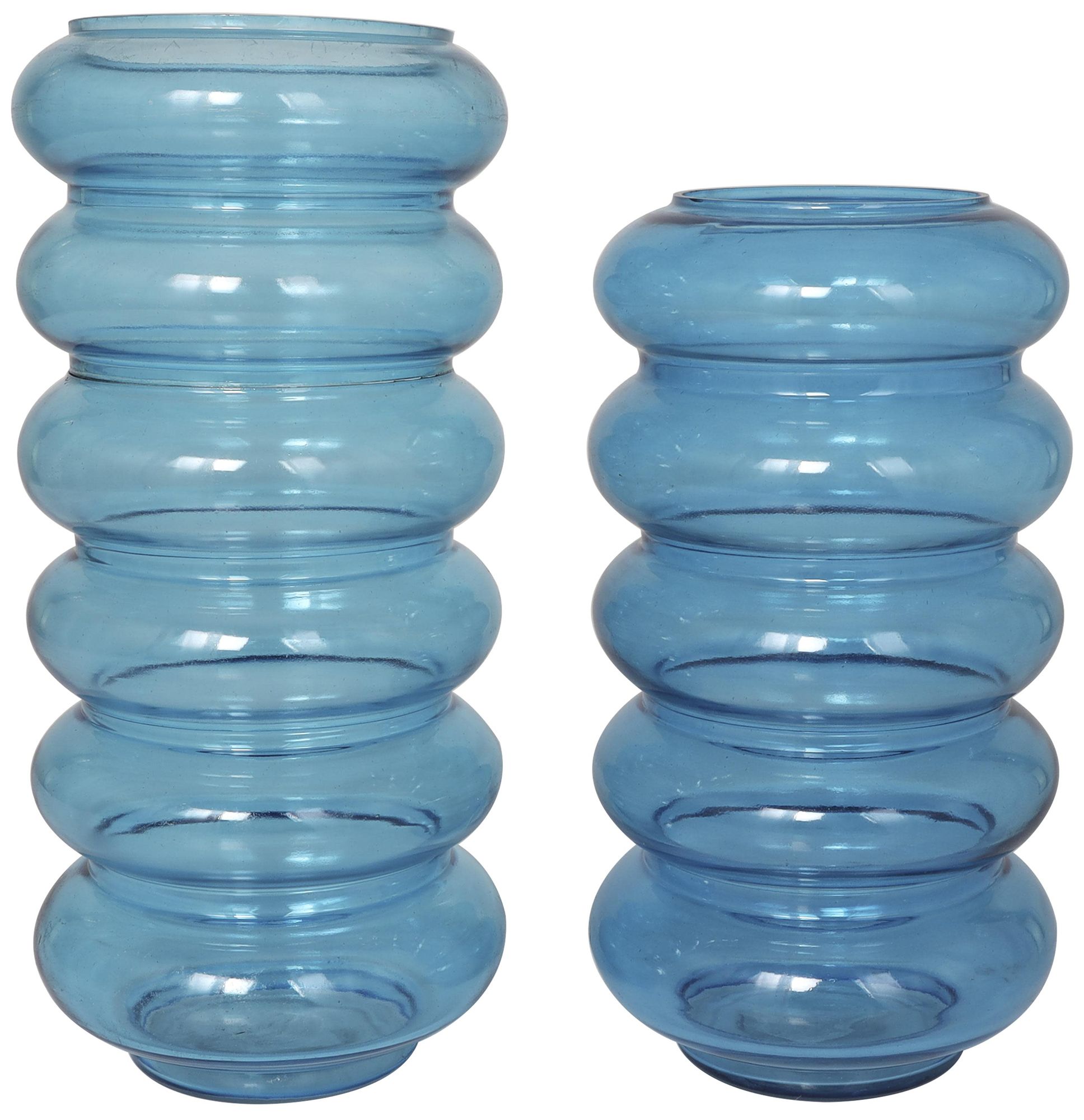 Image 5 Blue Glass Coastal Vase, S/2 13", 11"H more views