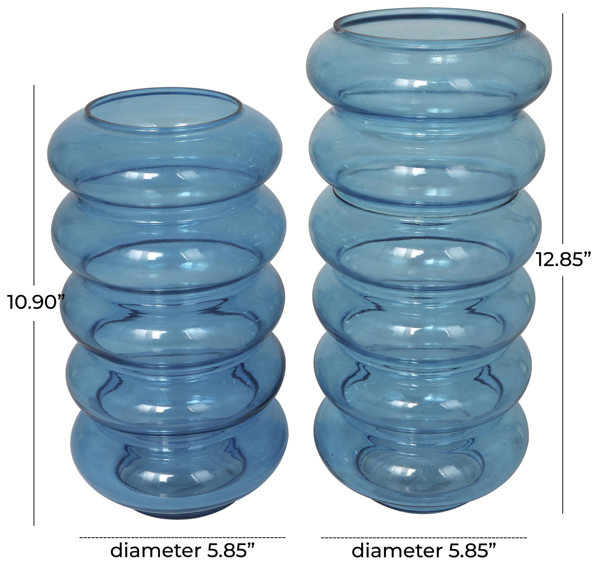 Image 7 Blue Glass Coastal Vase, S/2 13", 11"H more views