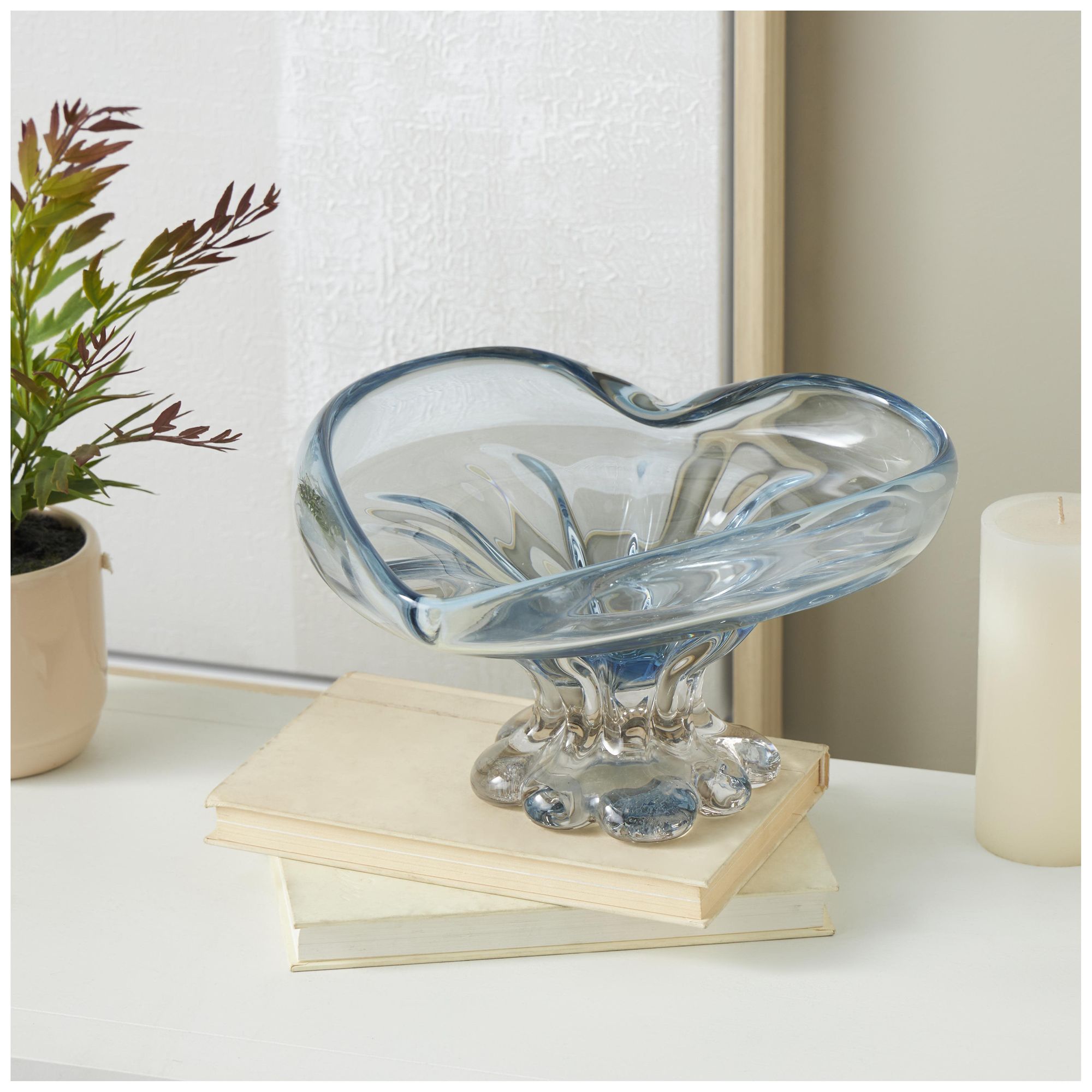 Image 4 Blue Glass Contemporary Decorative Bowl, 11" x 11" x 6" more views