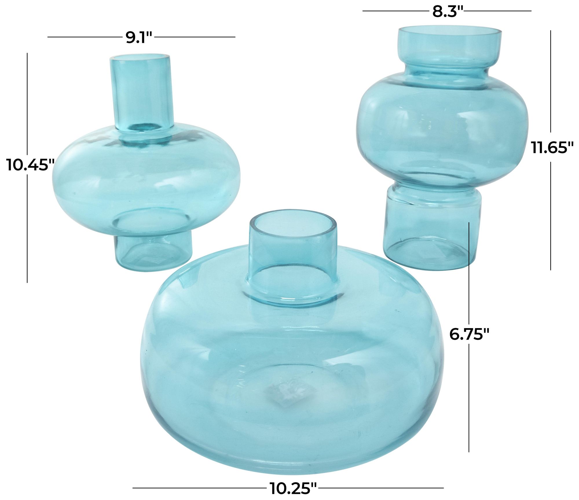 Image 7 Blue Glass Eclectic Vase, S/3 12", 10", 7"H more views