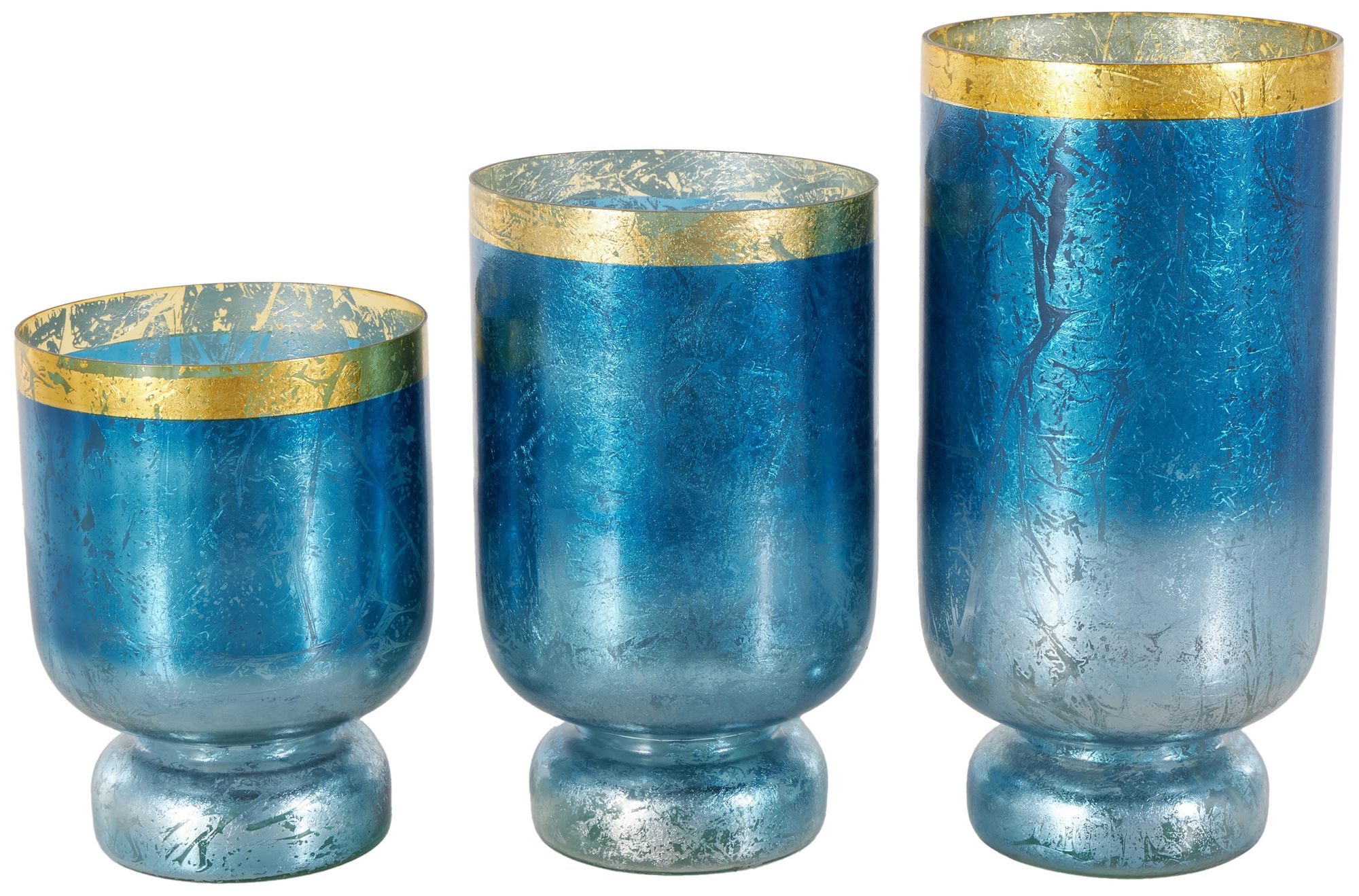 Image 2 Blue Glass Glam Hurricane Lamp, S/3 12", 10", 12"H