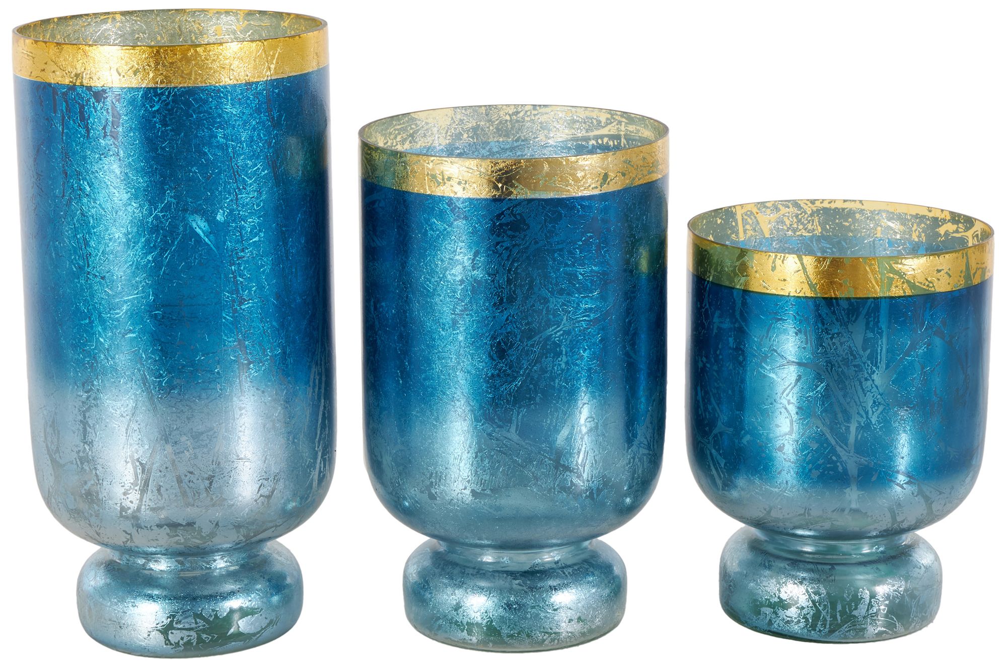 Image 5 Blue Glass Glam Hurricane Lamp, S/3 12", 10", 12"H more views