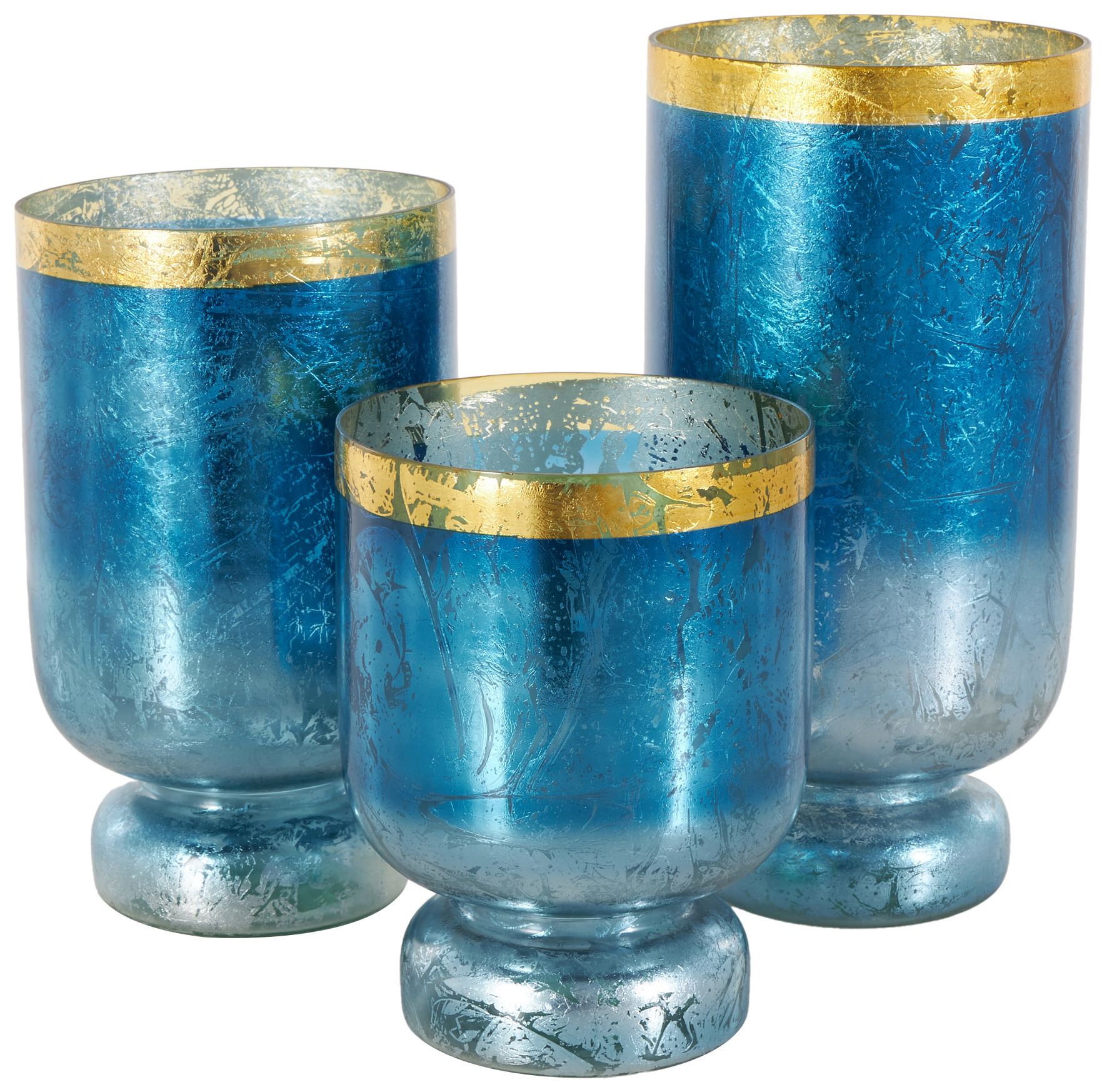 Image 6 Blue Glass Glam Hurricane Lamp, S/3 12", 10", 12"H more views