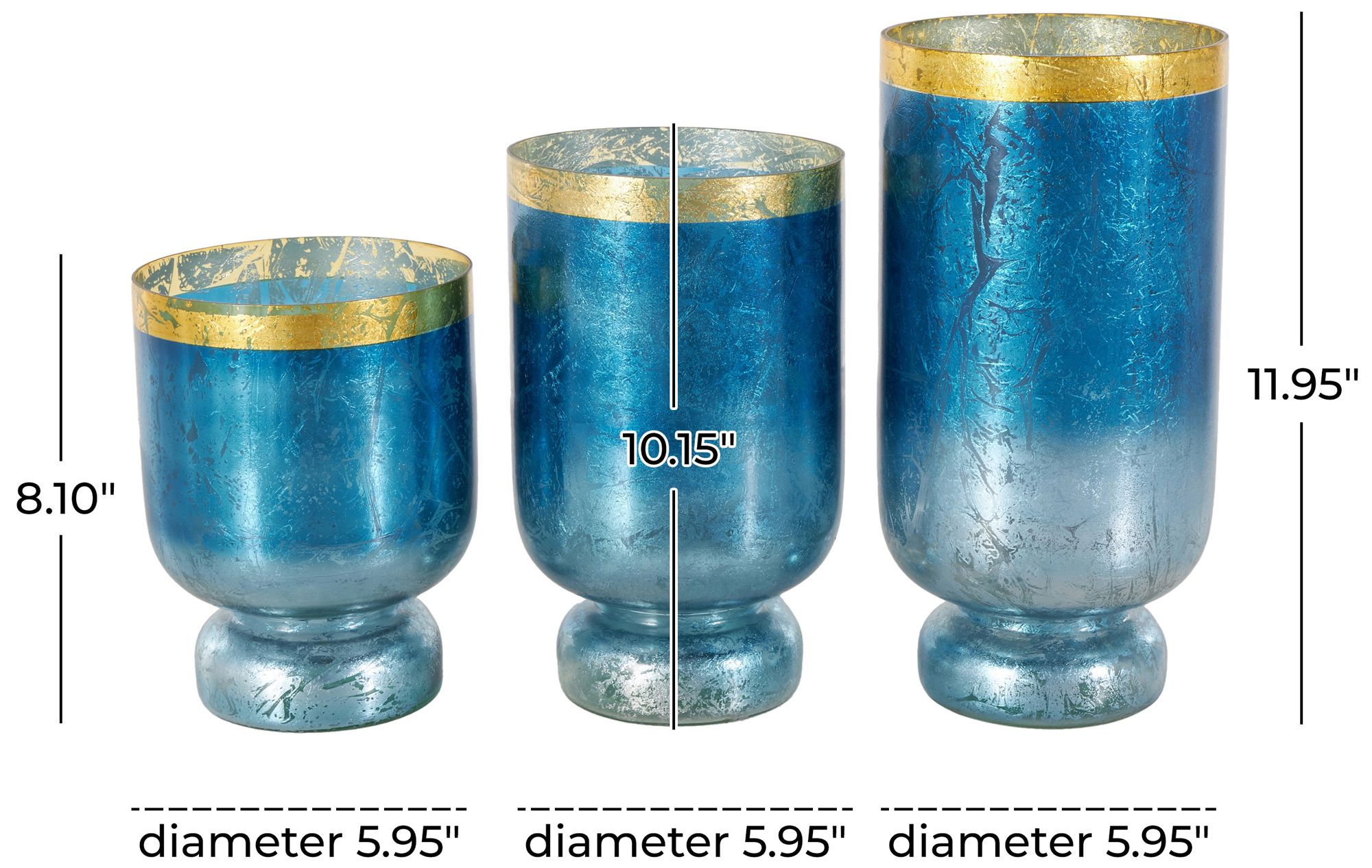 Image 7 Blue Glass Glam Hurricane Lamp, S/3 12", 10", 12"H more views