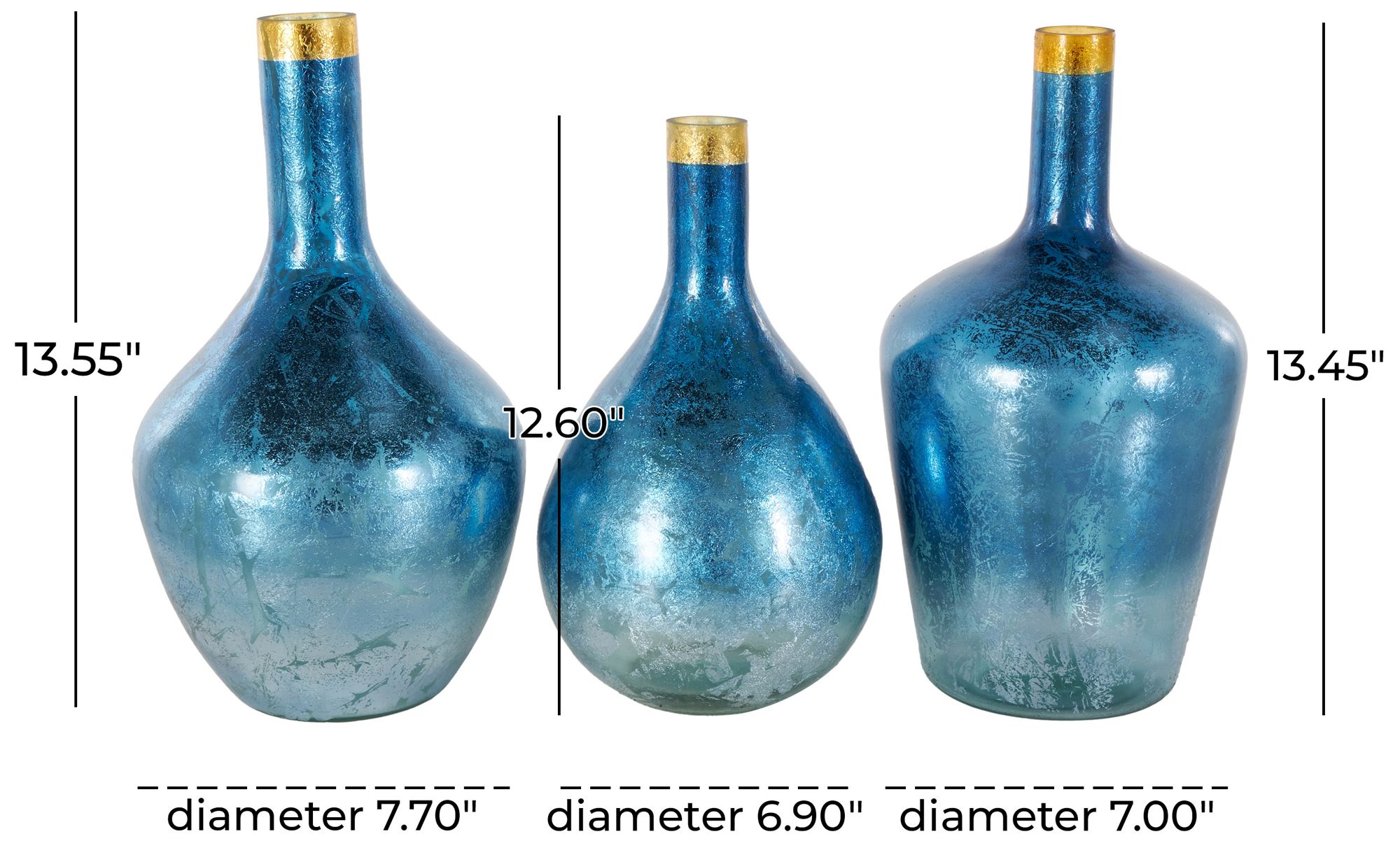 Image 7 Blue Glass Glam Vase, S/3 14", 13", 13"H more views