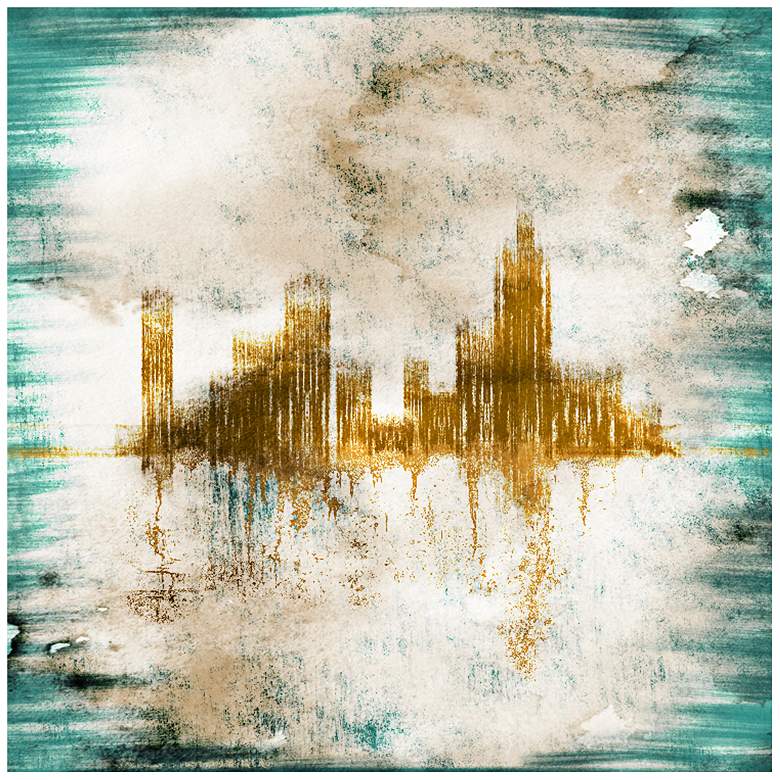 Image 1 Blue Gold Abstract City Canvas 20 inch Square Giclee Wall Art